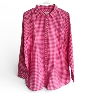 Talbots Gingham Shirt 100% Cotton Long Sleeves Pink Size Large New Checkered